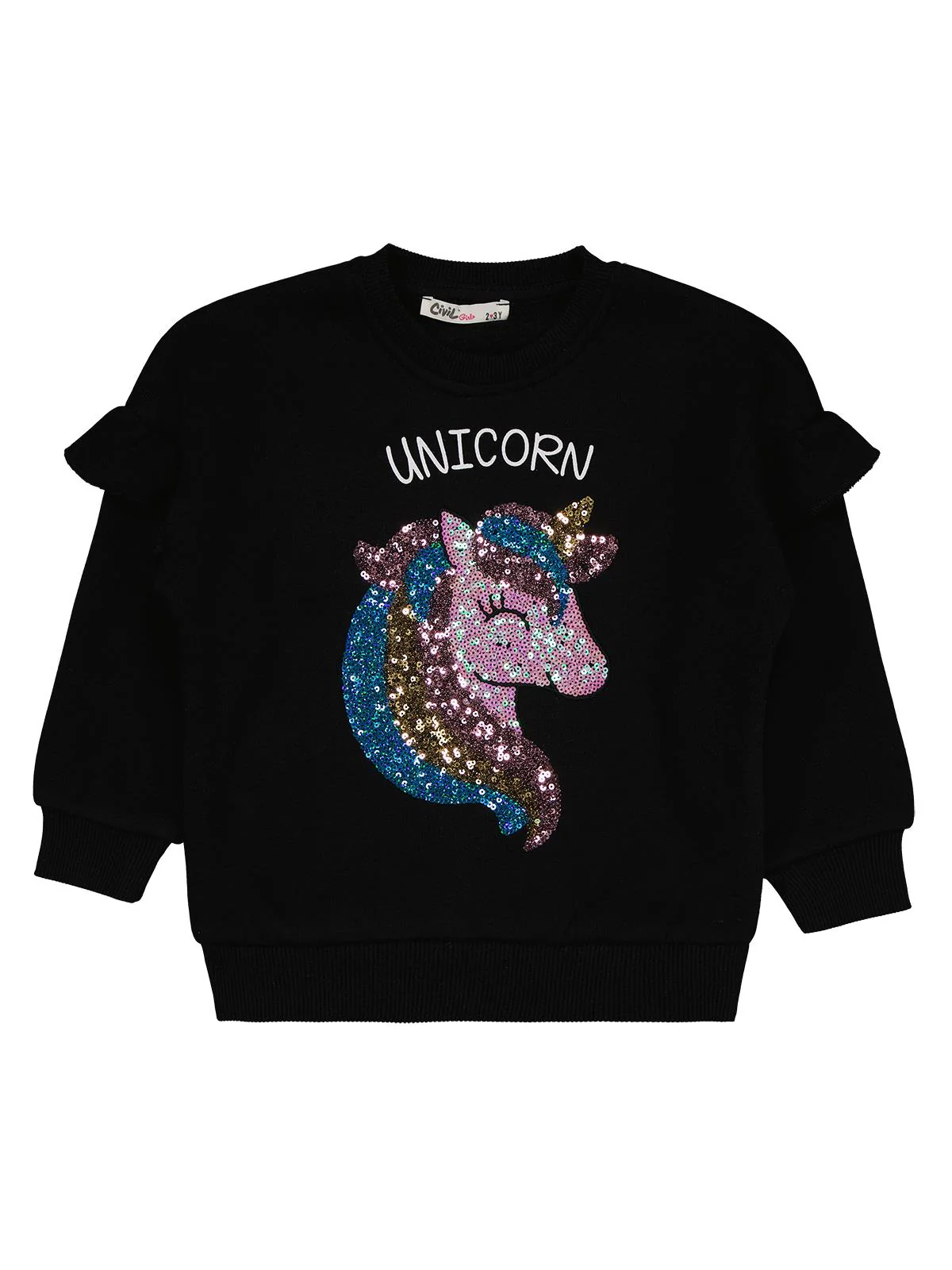Civil Girls Unicorn Nakışlı 2-5 Yaş Sweatshirt - Siyah - Image 5