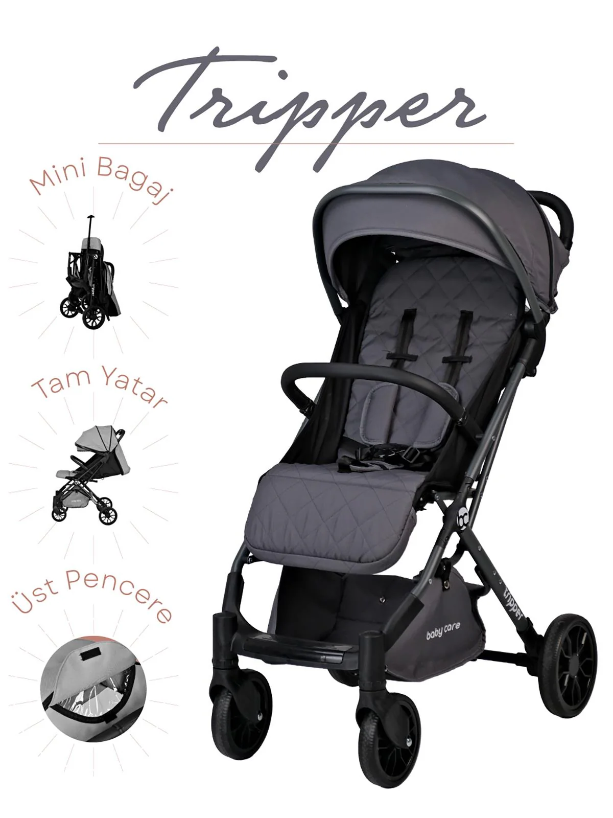 BabyCare Tripper Kabin Boy Bebek Arabası - Gri - Image 2
