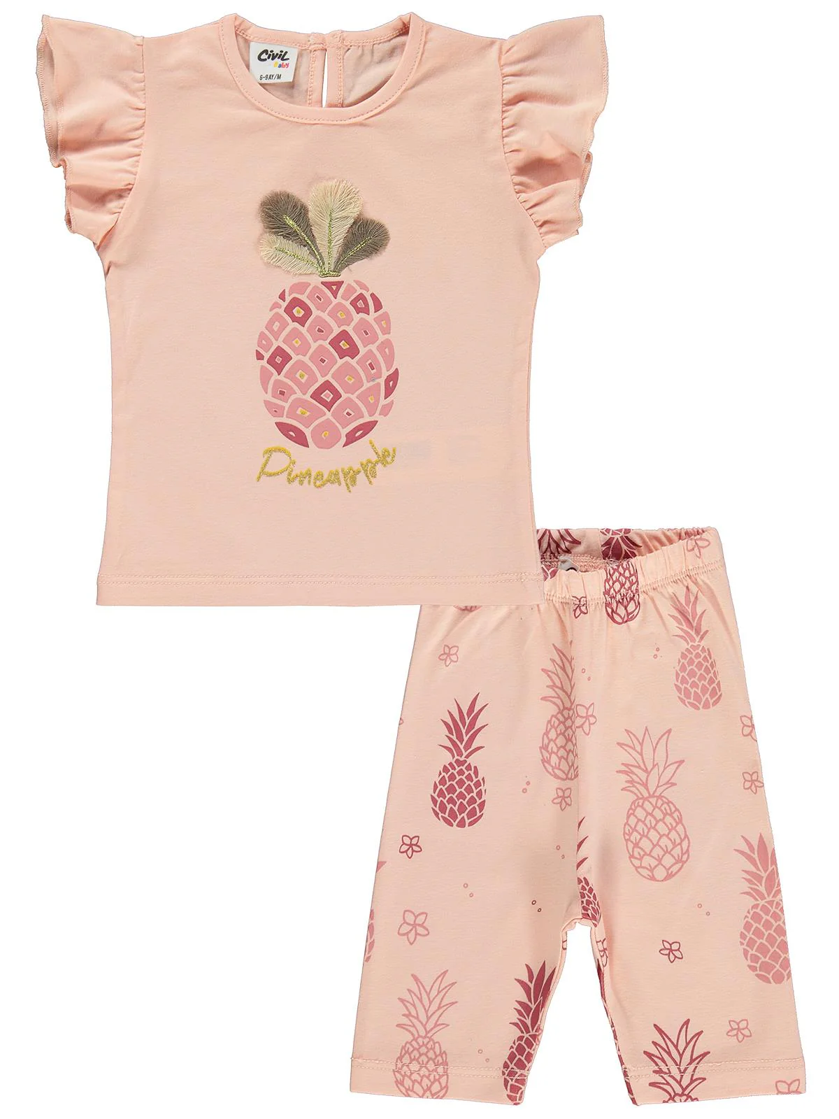 Civil Baby Ananas Baskılı 6-18 Ay Takım - Pudra - Image 4