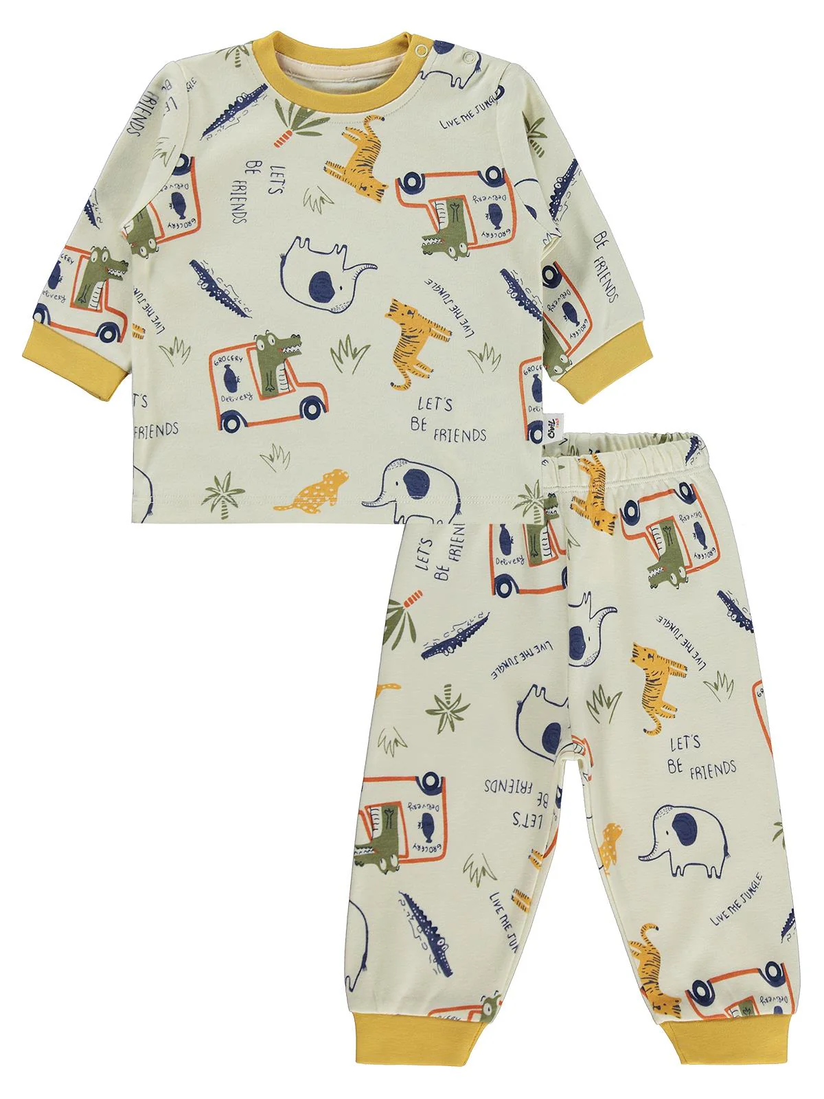 Civil Baby Araba Baskılı 6-18 Ay Pijama Takımı - Hardal - Image 6