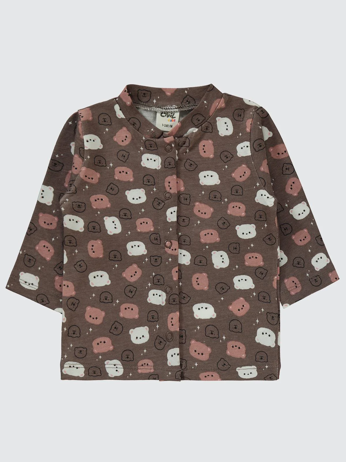 Civil Baby Ayıcık Baskılı 1-6 Ay Pijama Takımı - Kahverengi - Image 2