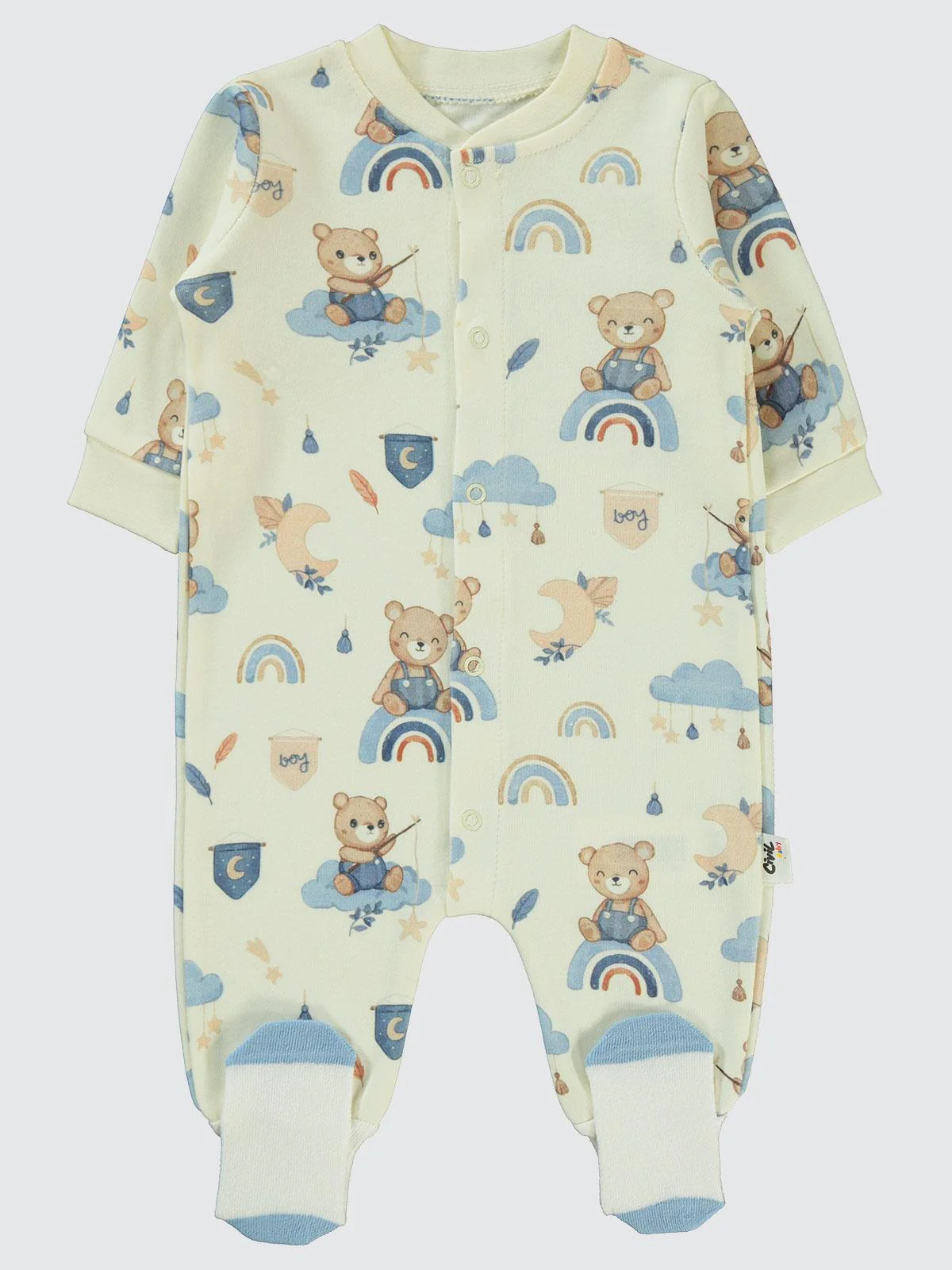 Civil Baby Ayıcık Baskılı 1-6 Ay Tulum - Ekru - Image 4