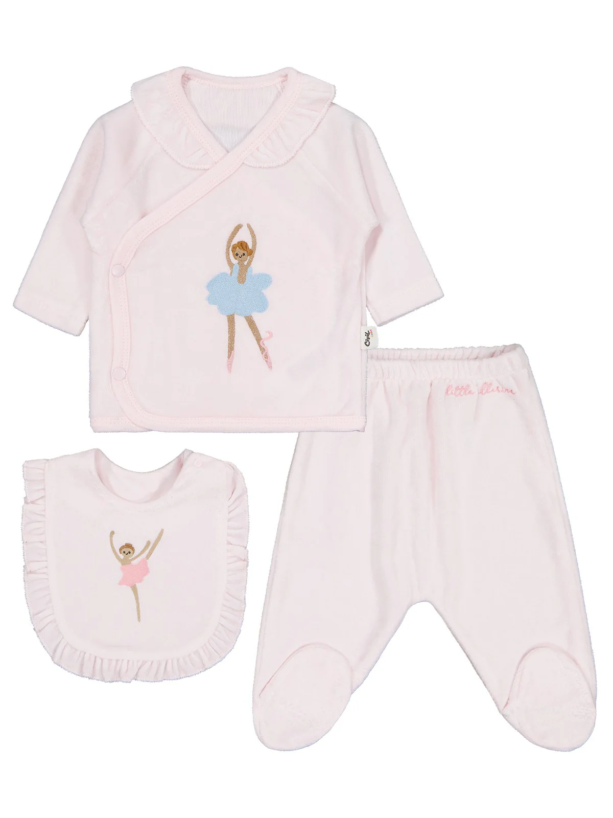 Civil Baby Balerin Nakışlı 0-1 Ay Zıbın Takımları - Pembe