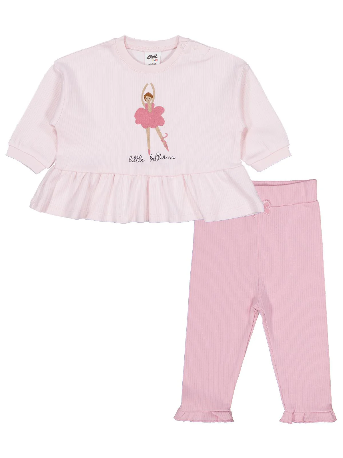 Civil Baby Balerin Nakışlı 6-18 Ay Takım - Pembe
