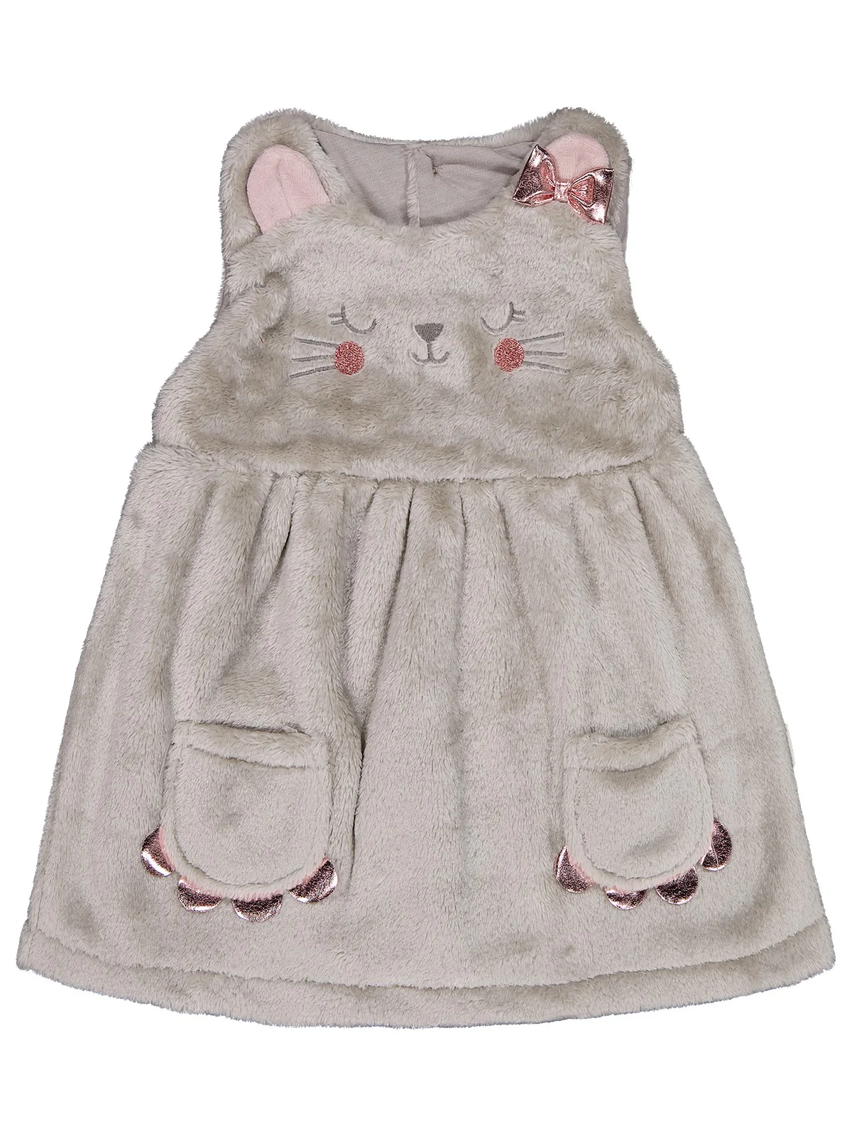 Civil Baby Cep Detaylı Kedi Nakışlı 6-18 Ay Elbise - Gri