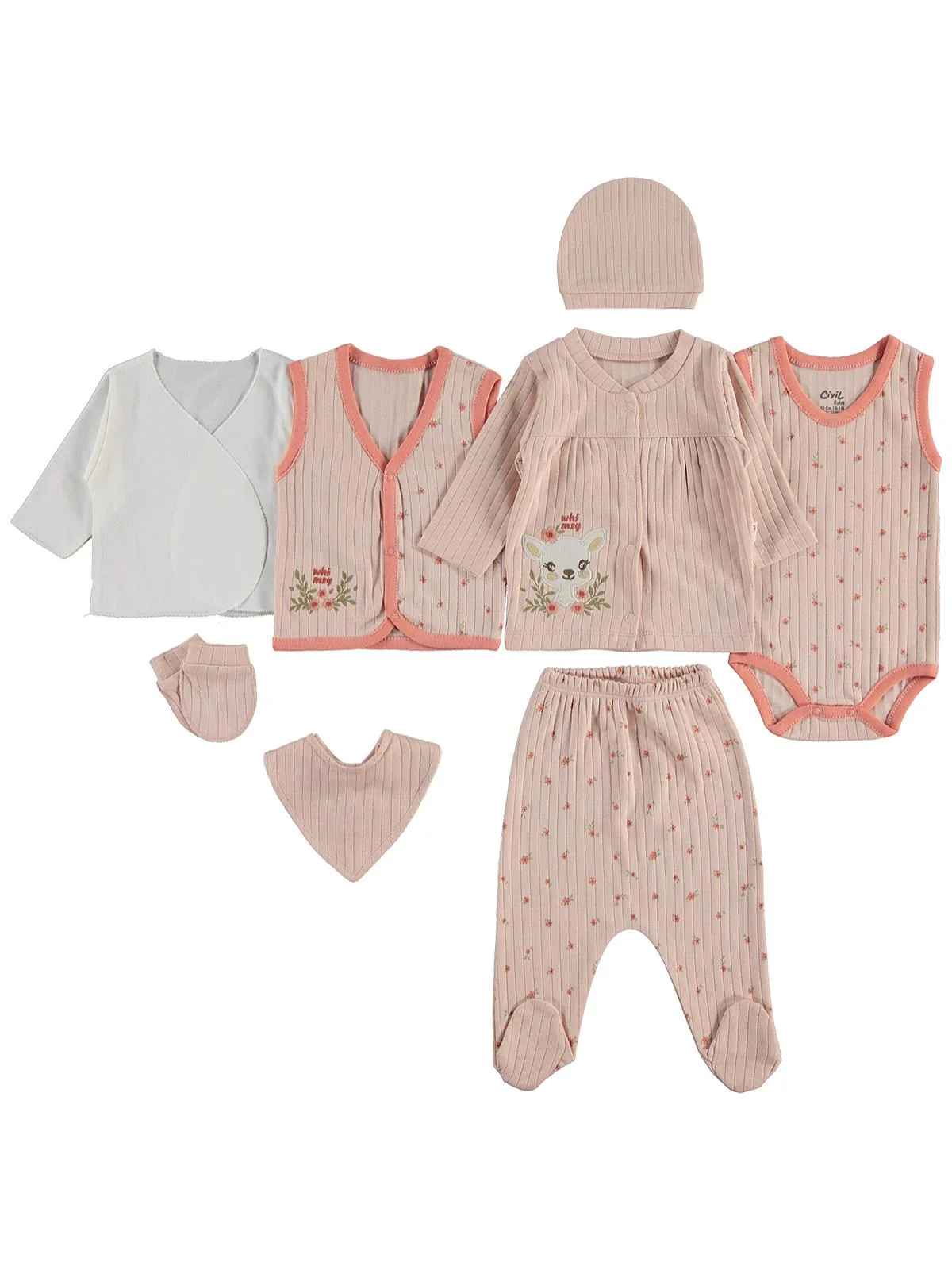 Civil Baby Ceylan Çiçek Baskılı 0-1 Ay Zıbın Setleri - Pembe