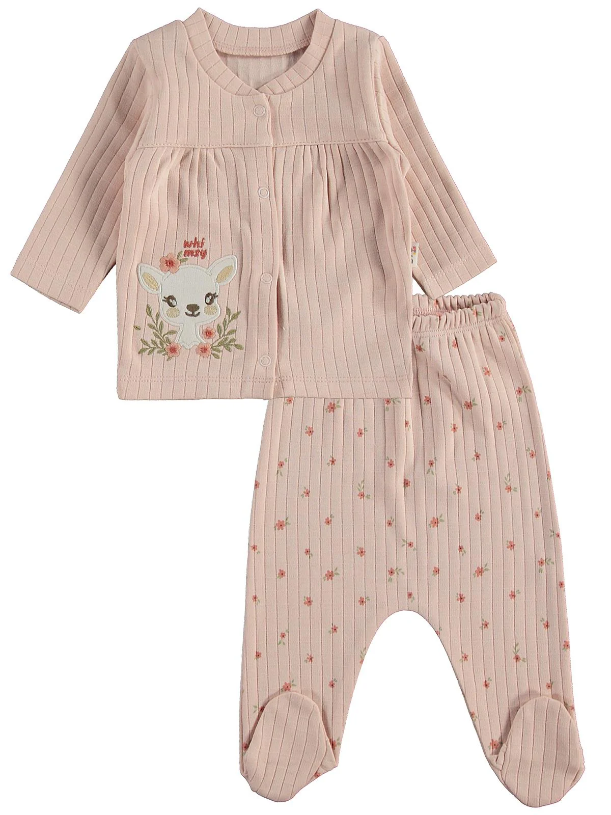 Civil Baby Ceylan Çiçek Baskılı 0-1 Ay Zıbın Setleri - Pembe - Image 2