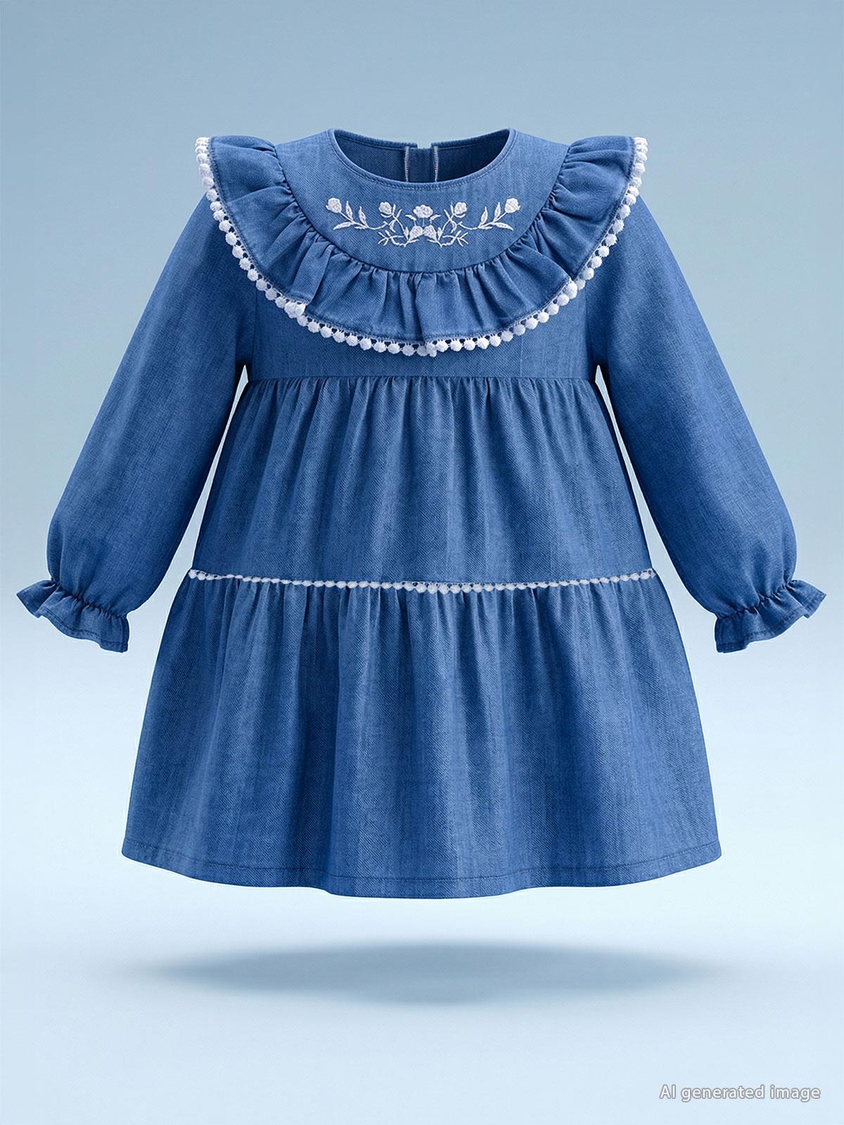 Civil Baby Çiçek Nakışlı 6-18 Ay Elbise - Mavi - Image 2