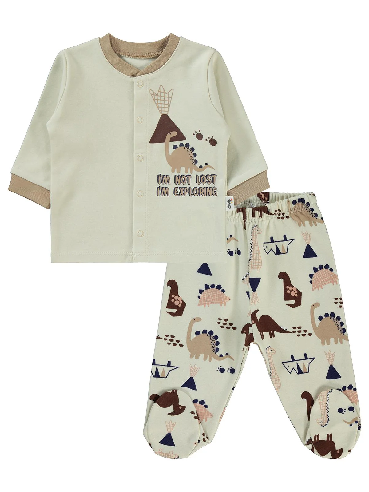 Civil Baby Çizgisel Dino Empirme 1-6 Ay Pijama Takımı - Bej