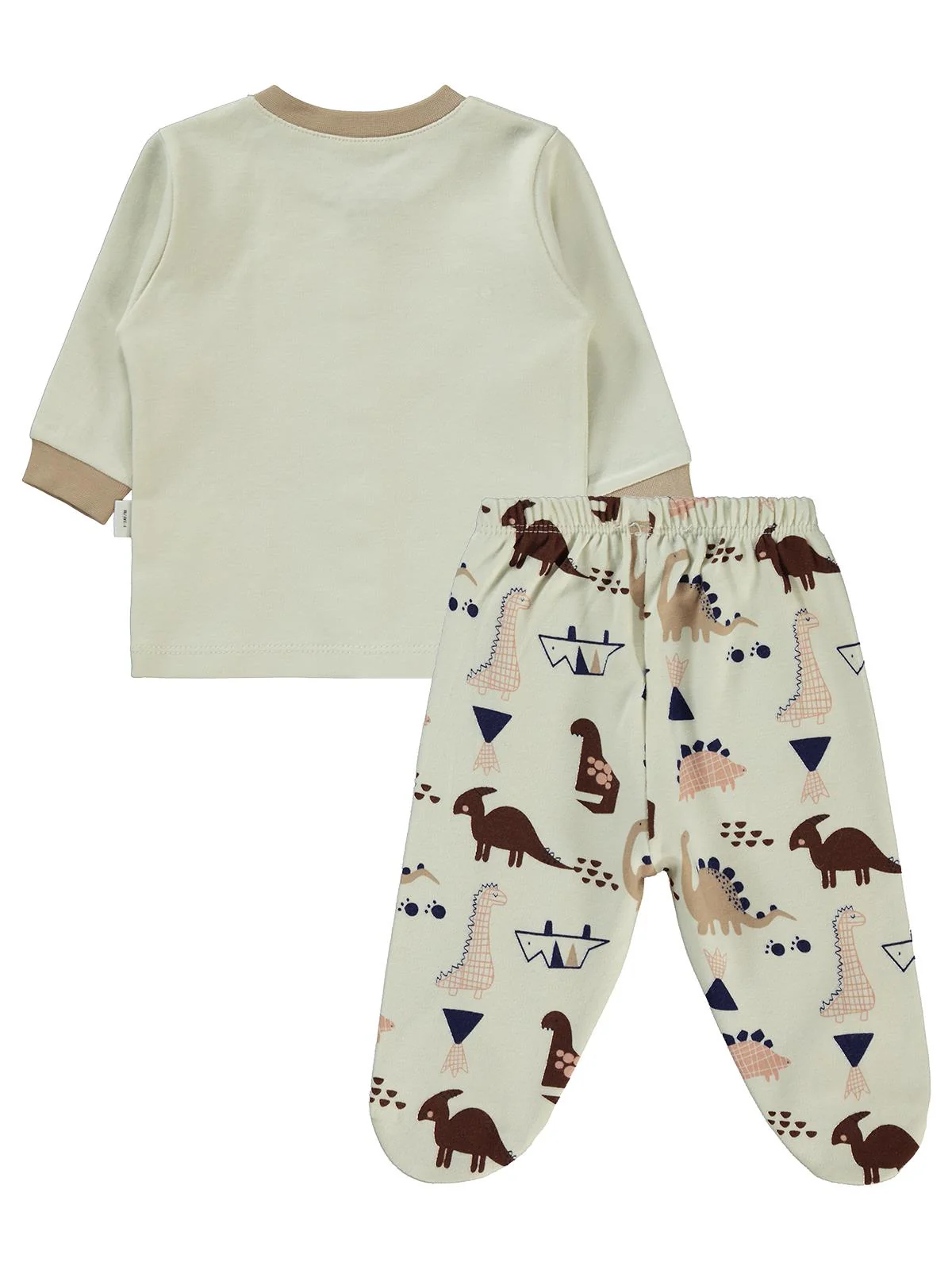 Civil Baby Çizgisel Dino Empirme 1-6 Ay Pijama Takımı - Bej - Image 3