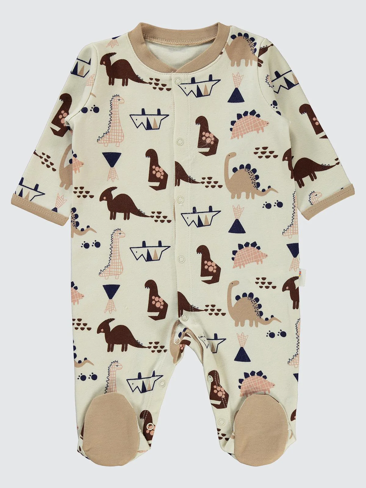 Civil Baby Çizgisel Dino Empirme Patikli 1-6 Ay Tulum - Bej