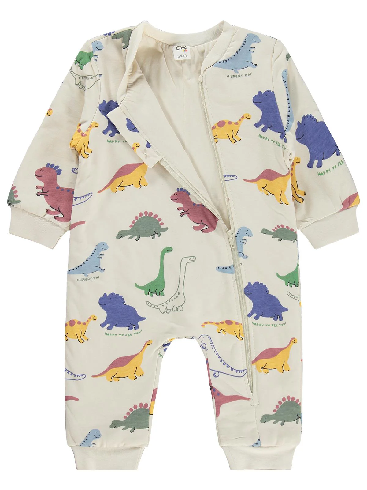 Civil Baby Dino Baskılı Erkek 12-24 Ay Uyku Tulumu - Bej - Image 2