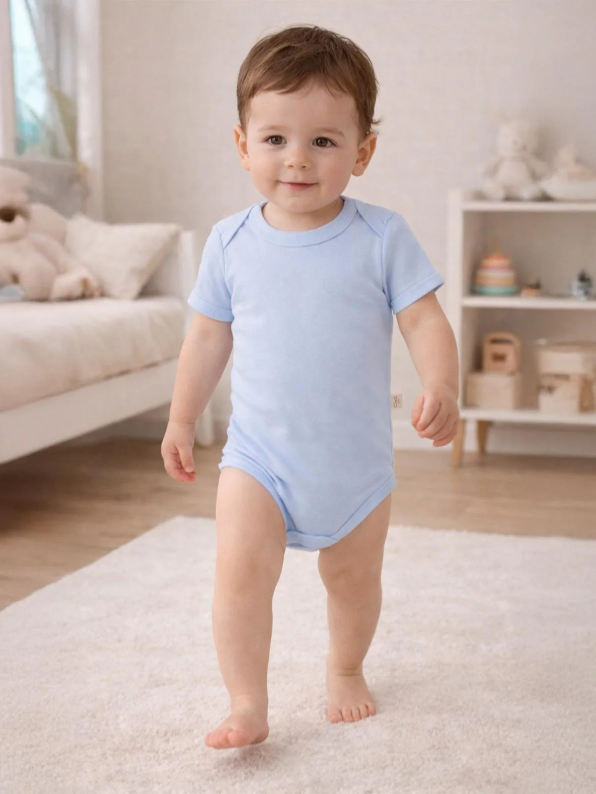 Civil Baby Düz Renkli Kısa Kol 3-9 Ay Çıtçıtlı Badi - Mavi - Image 4