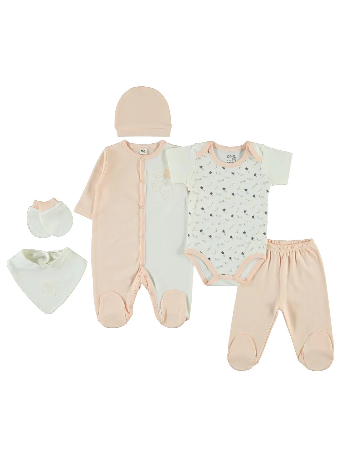 Civil Baby Kız Bebek 6'lı Zıbın Takımları 0-1 Ay  - Pudra
