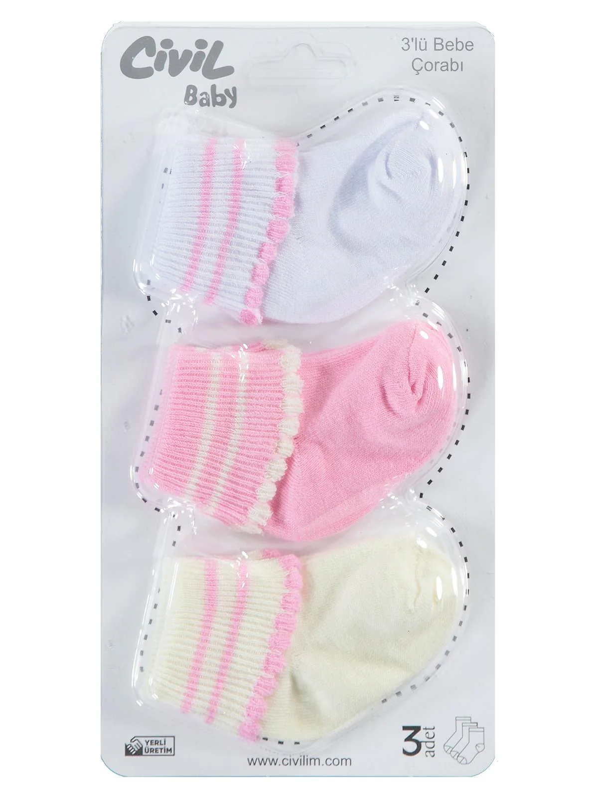 Civil Baby Kız Bebek 3'lü Çorap Set 0-6 Ay - Image 2