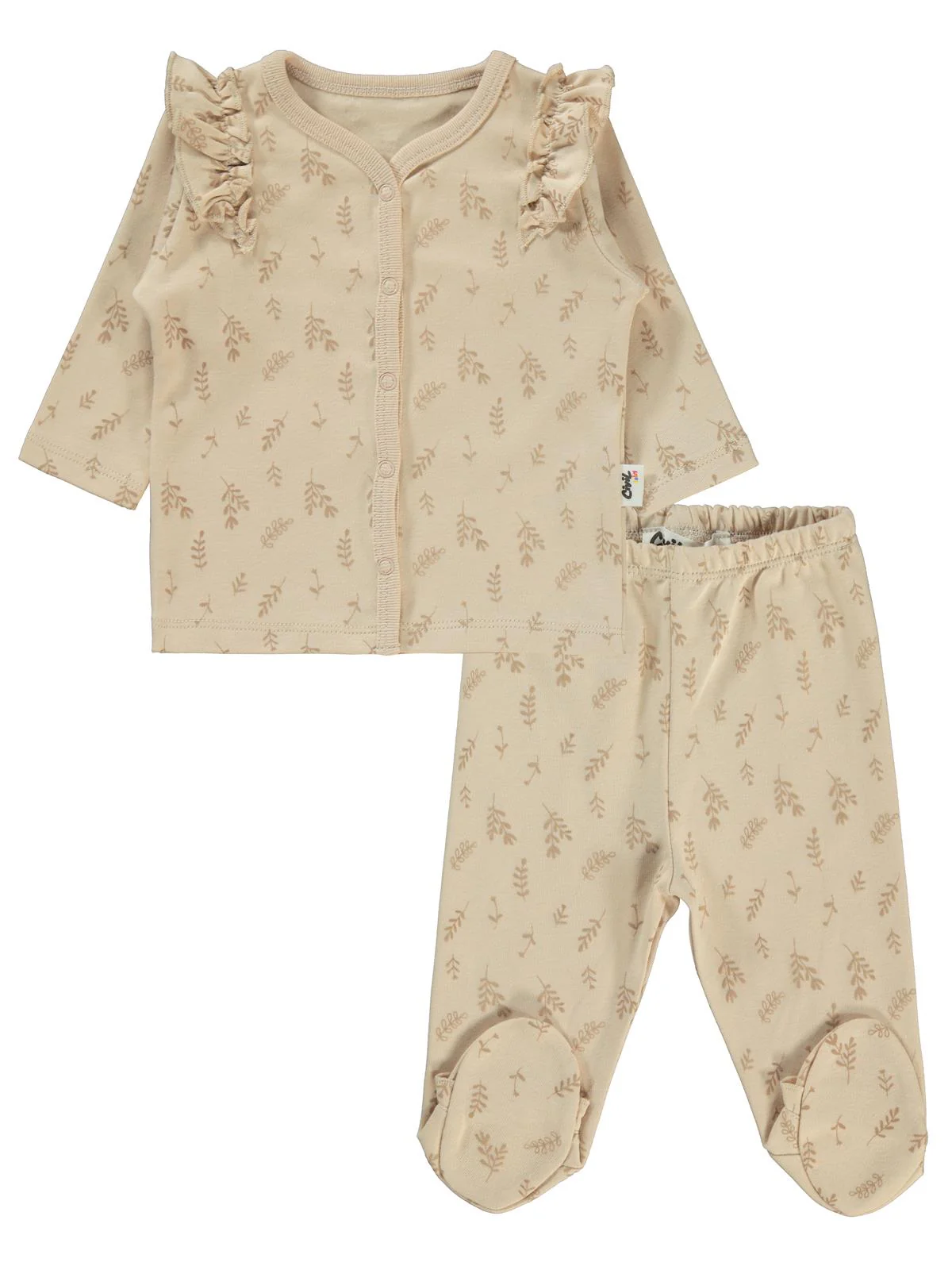 Civil Baby Kabartmalı Yaprak Empirme 1-6 Ay Pijama Takımı - Fil Dişi