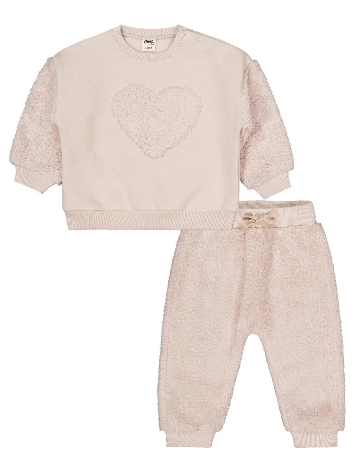 Civil Baby Kalp Nakışlı 6-18 Ay Takım - Bej - Image 4
