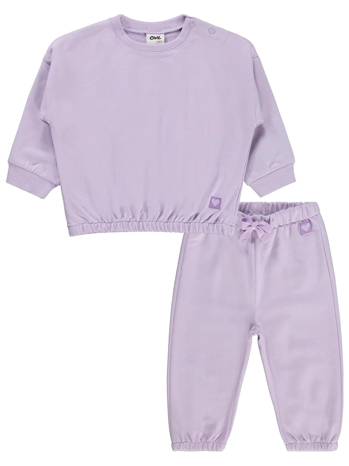 Civil Baby Kız Bebek Düz Basic Kalpli 6-18 Ay Takım - Lila - Image 2