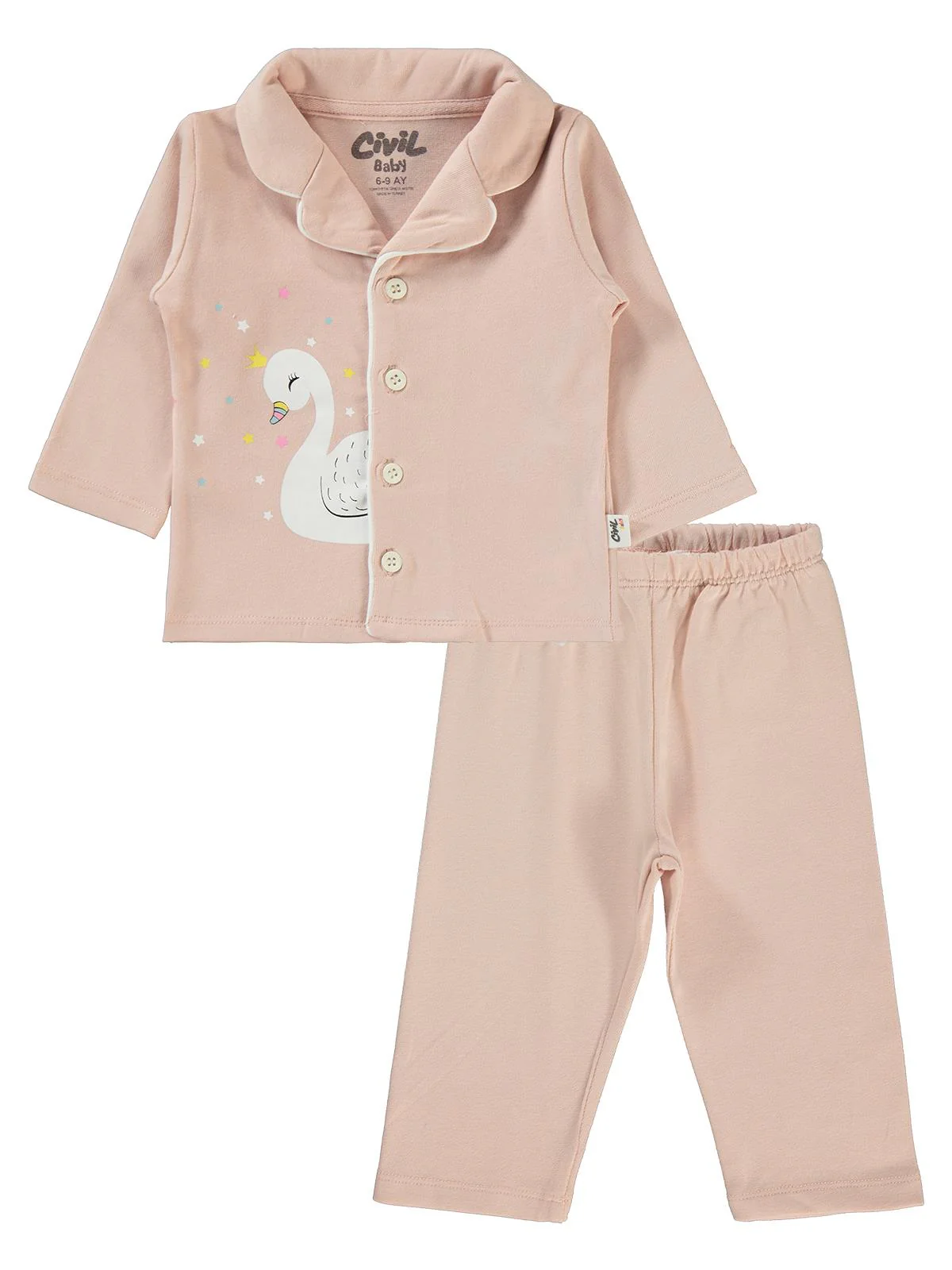 Civil Baby Kuğu Baskılı 6-18 Ay Pijama Takımı - Pudra