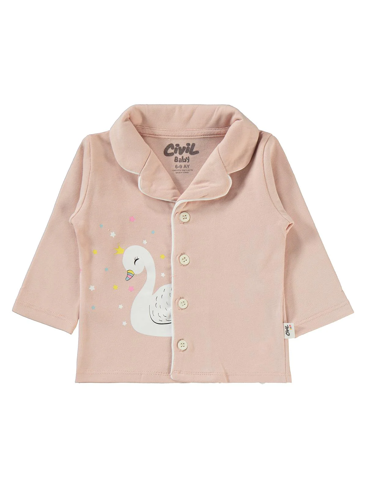 Civil Baby Kuğu Baskılı 6-18 Ay Pijama Takımı - Pudra - Image 4