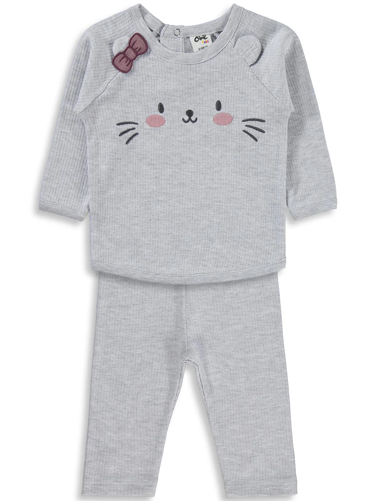 Civil Baby Kuyruk ve Kedi Baskılı 6-18 Ay Takım - Bej