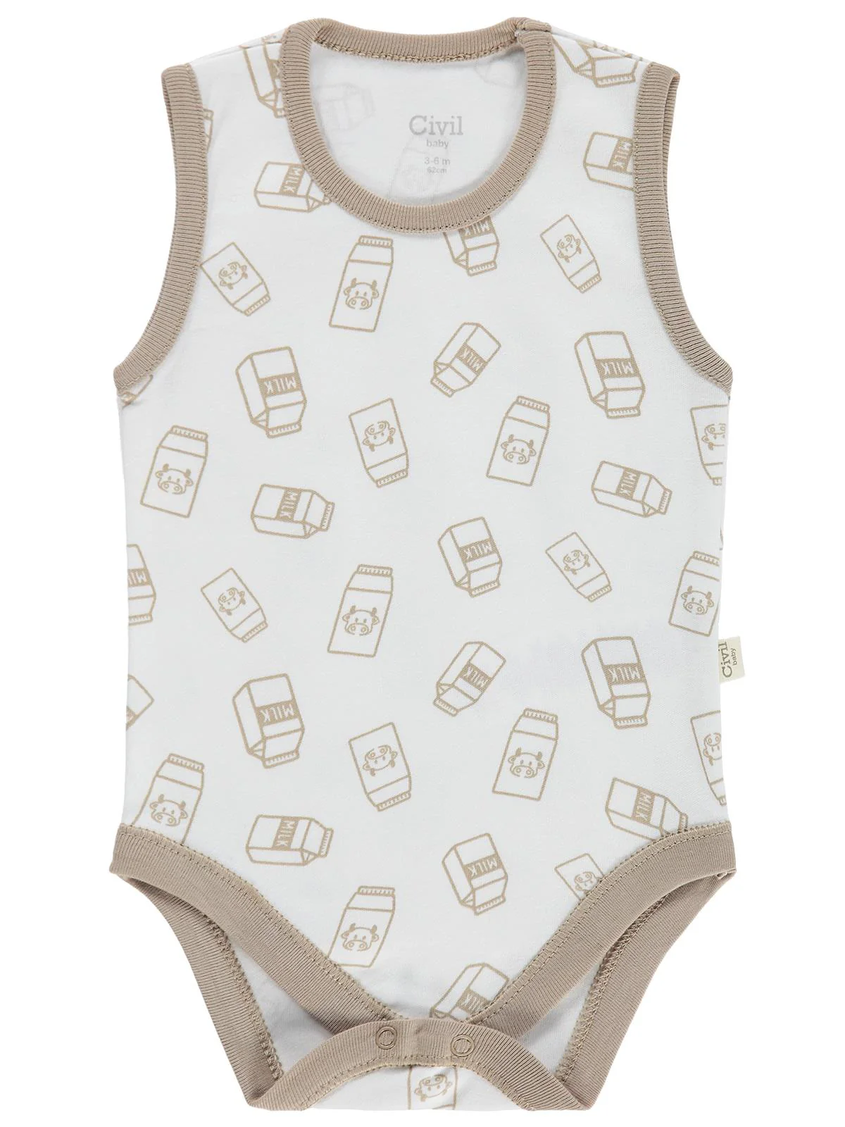 Civil Baby Milk Baskılı 2'li Set 3-18 Ay Çıtçıtlı Badi - Ekru - Image 2
