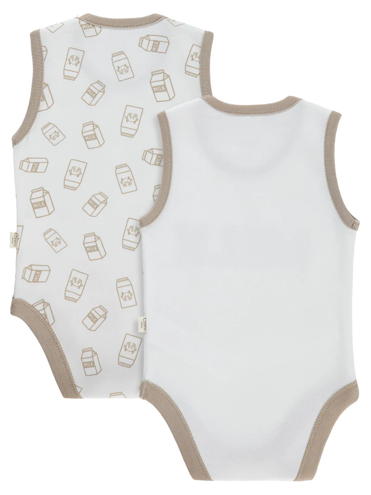 Civil Baby Milk Baskılı 2'li Set 3-18 Ay Çıtçıtlı Badi - Ekru - Image 3