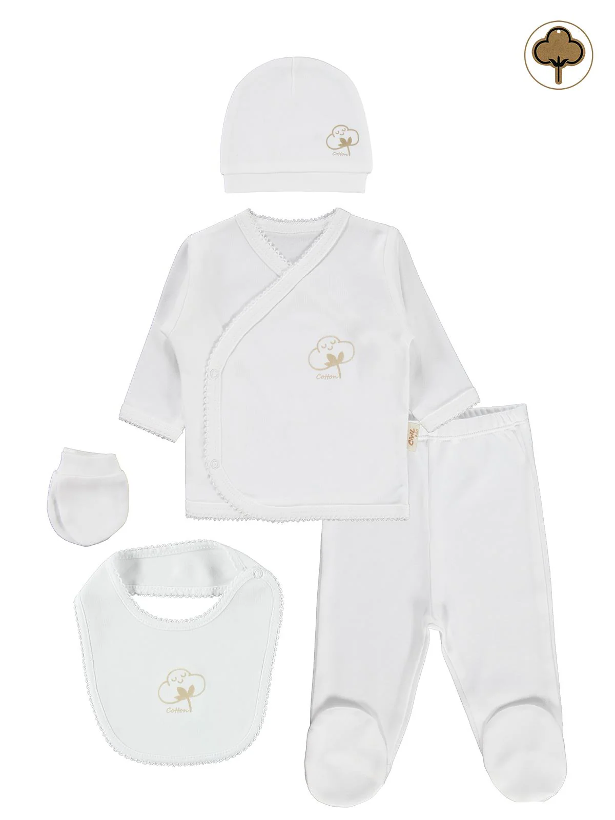 Civil Baby Organik Pamuklu 5 Li Zıbın Takımı - Ekru