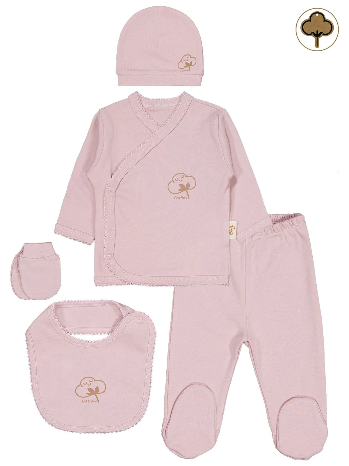 Civil Baby Organik Pamuklu 5 Li Zıbın Takımı - Pembe