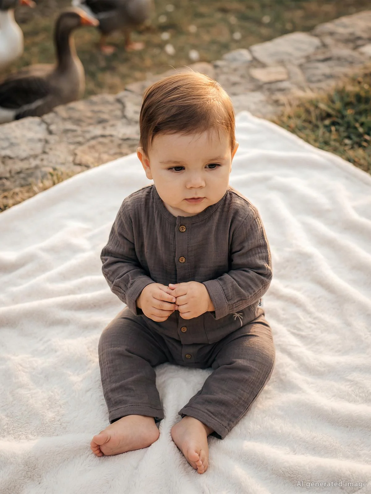 Civil Baby Palmiye Nakışlı 3-12 Ay Tulum - Kahverengi