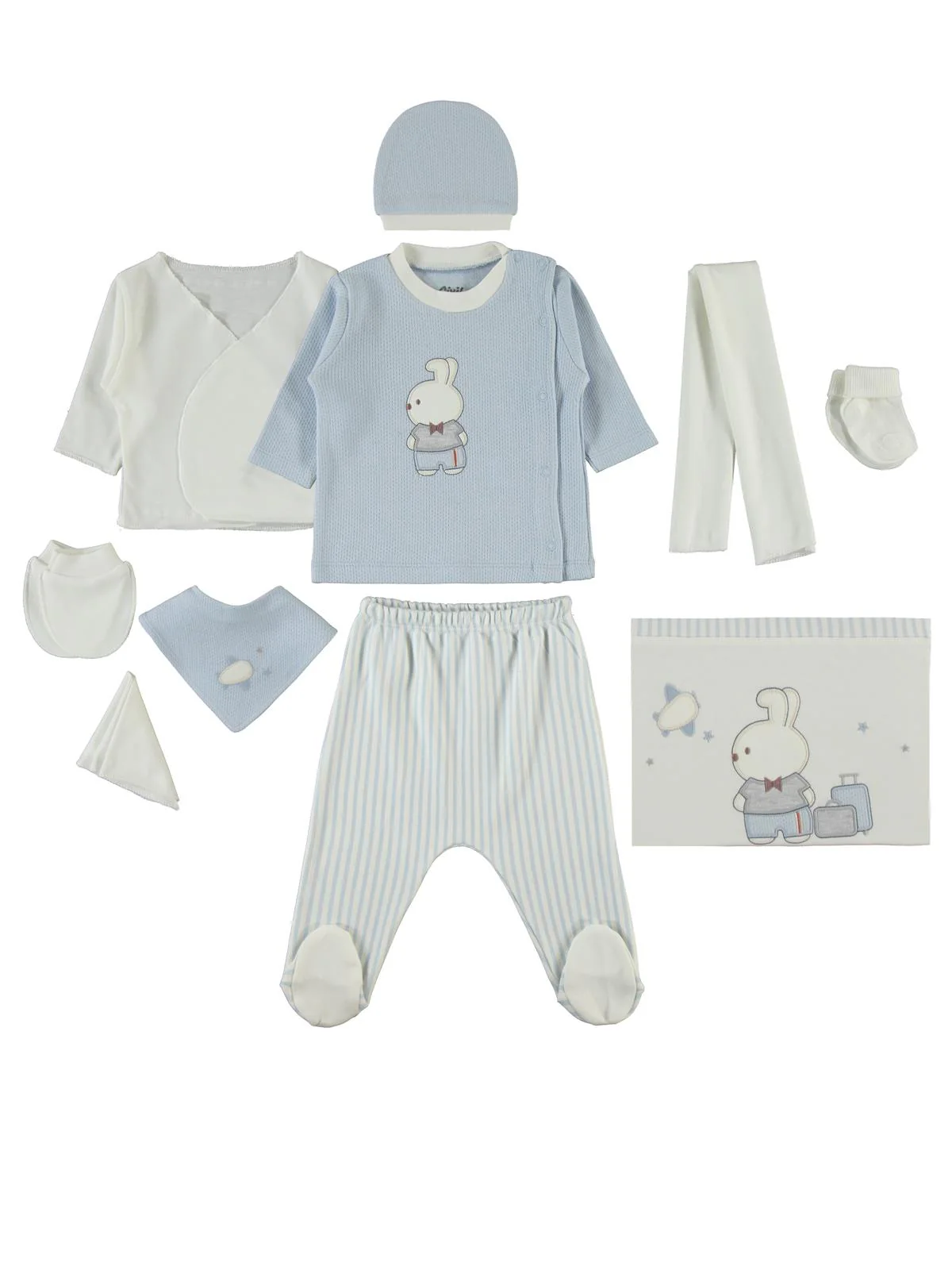 Civil Baby Papyonlu Ayıcık Nakışlı 0-1 Ay Zıbın Setleri - Mavi