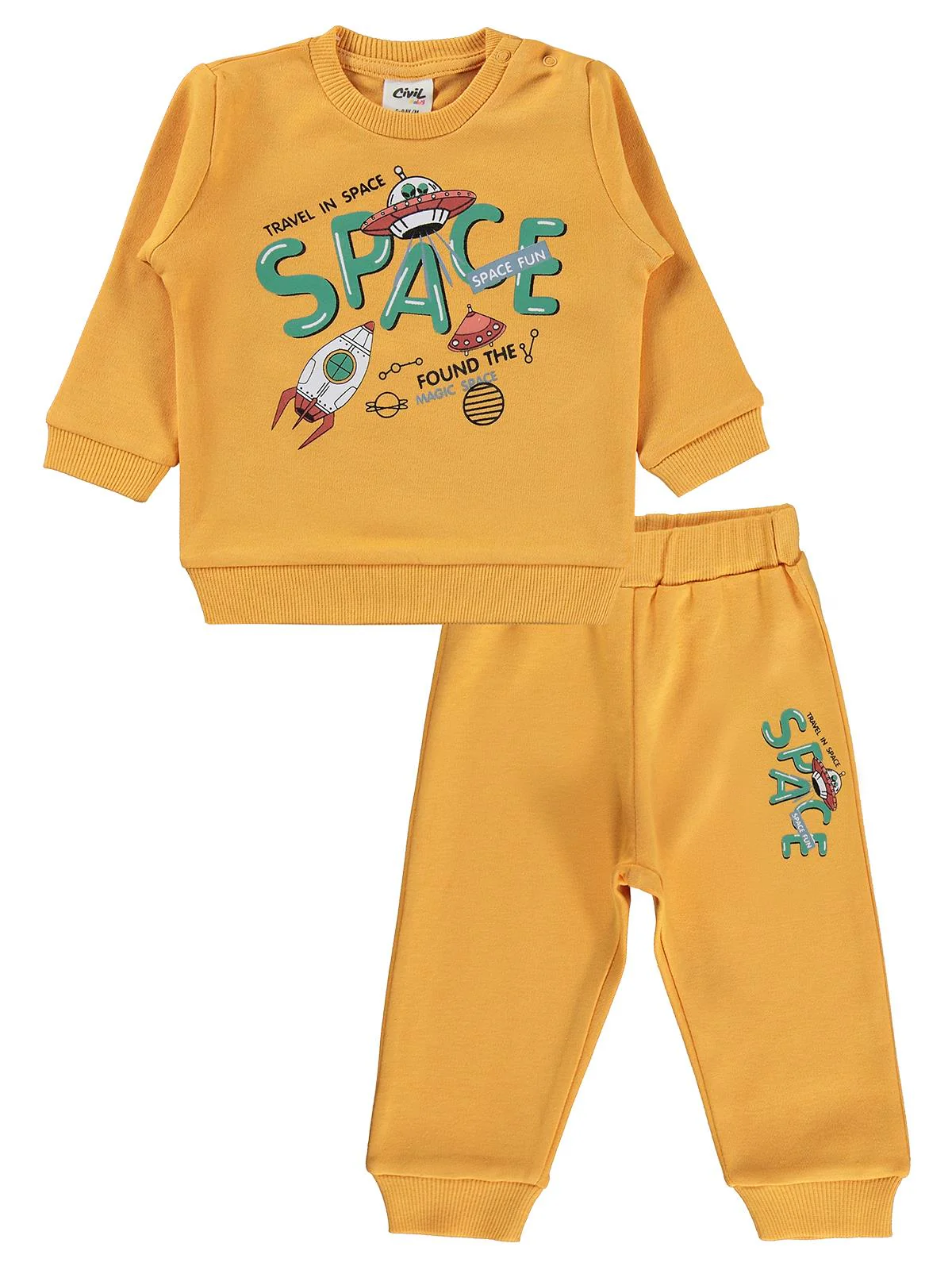 Civil Baby Space Baskılı 6-18 Ay Takım - Hardal - Image 2