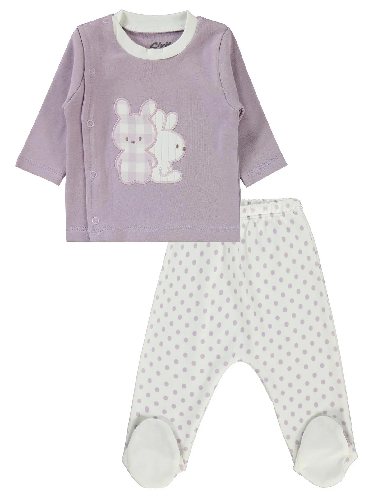 Civil Baby Tavşanlar Nakışlı 0-1 Ay Zıbın Setleri - Lila - Image 2