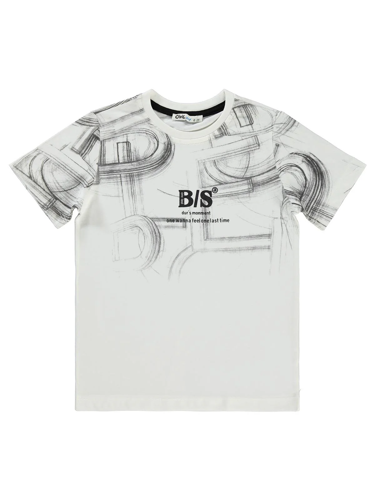 Civil Boys Bs Çizim Baskılı 6-9 Yaş Tişört - Ekru - Image 2