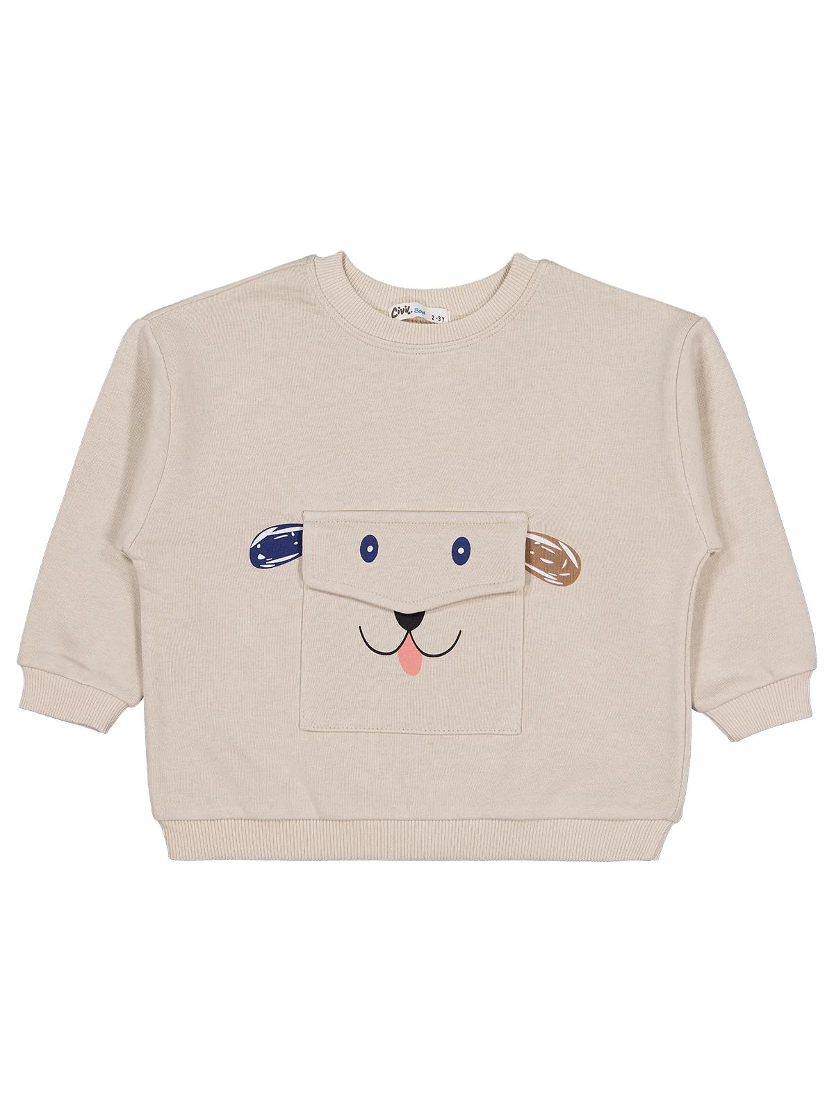 Civil Boys Cep Köpek Nakışlı 2-5 Yaş Sweatshirt - Bej