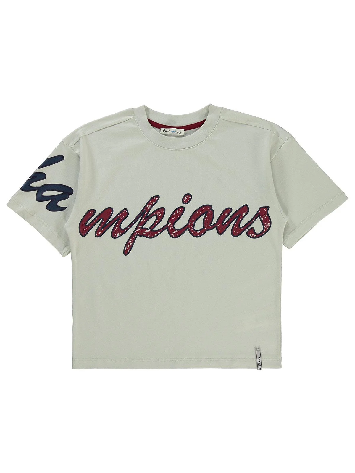 Civil Boys Champıons Baskılı 10-13 Yaş Tişört - Bordo - Image 4