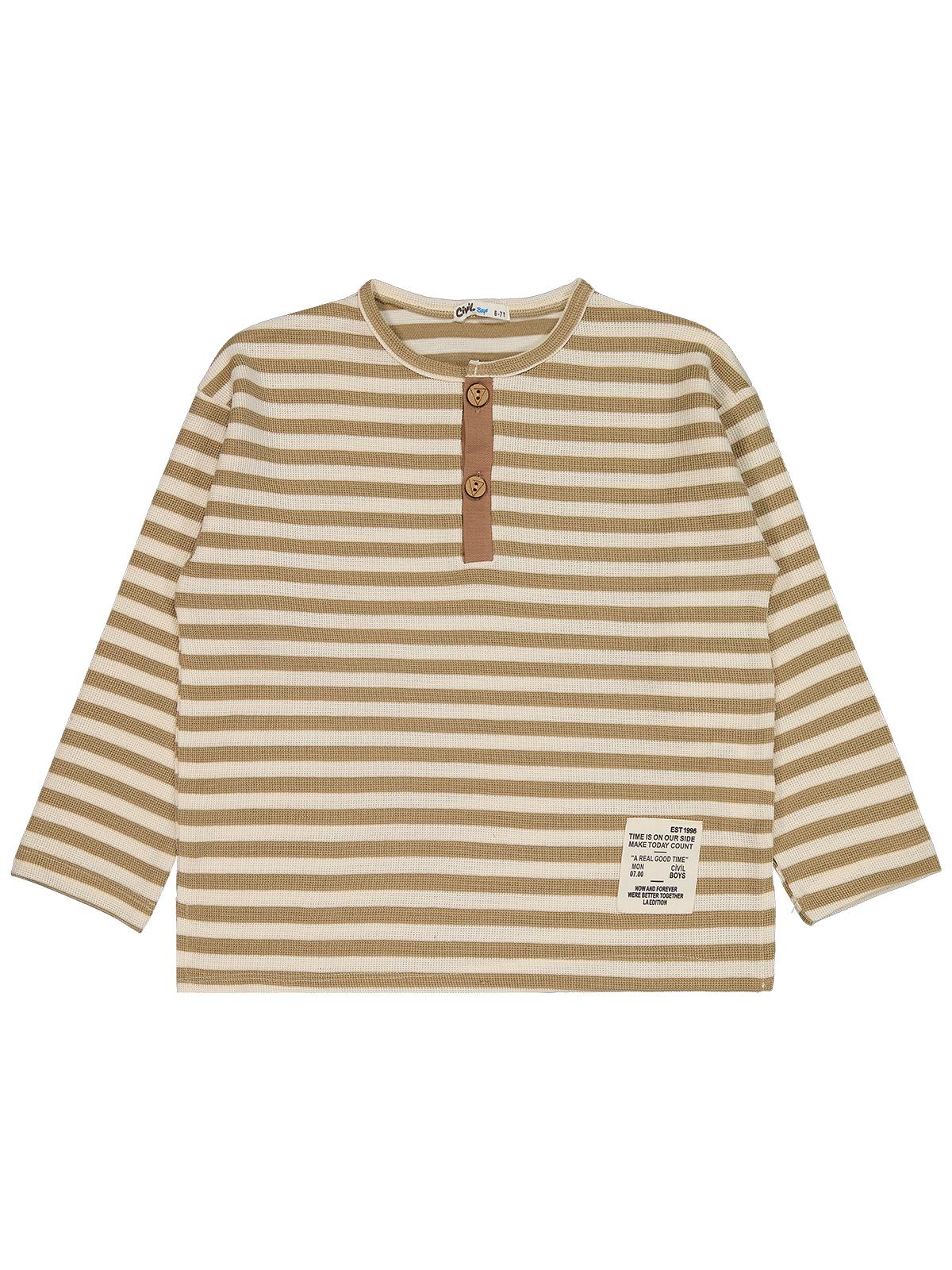 Civil Boys Çizgili Sahte Patlı 6-9 Yaş Sweatshirt - Kahve - Image 3