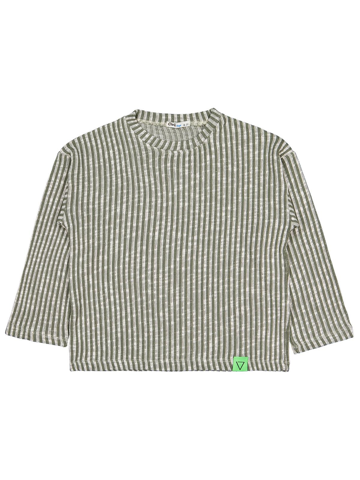 Civil Boys Dikey Çizgili 6-9 Yaş Sweatshirt - Yeşil - Image 2