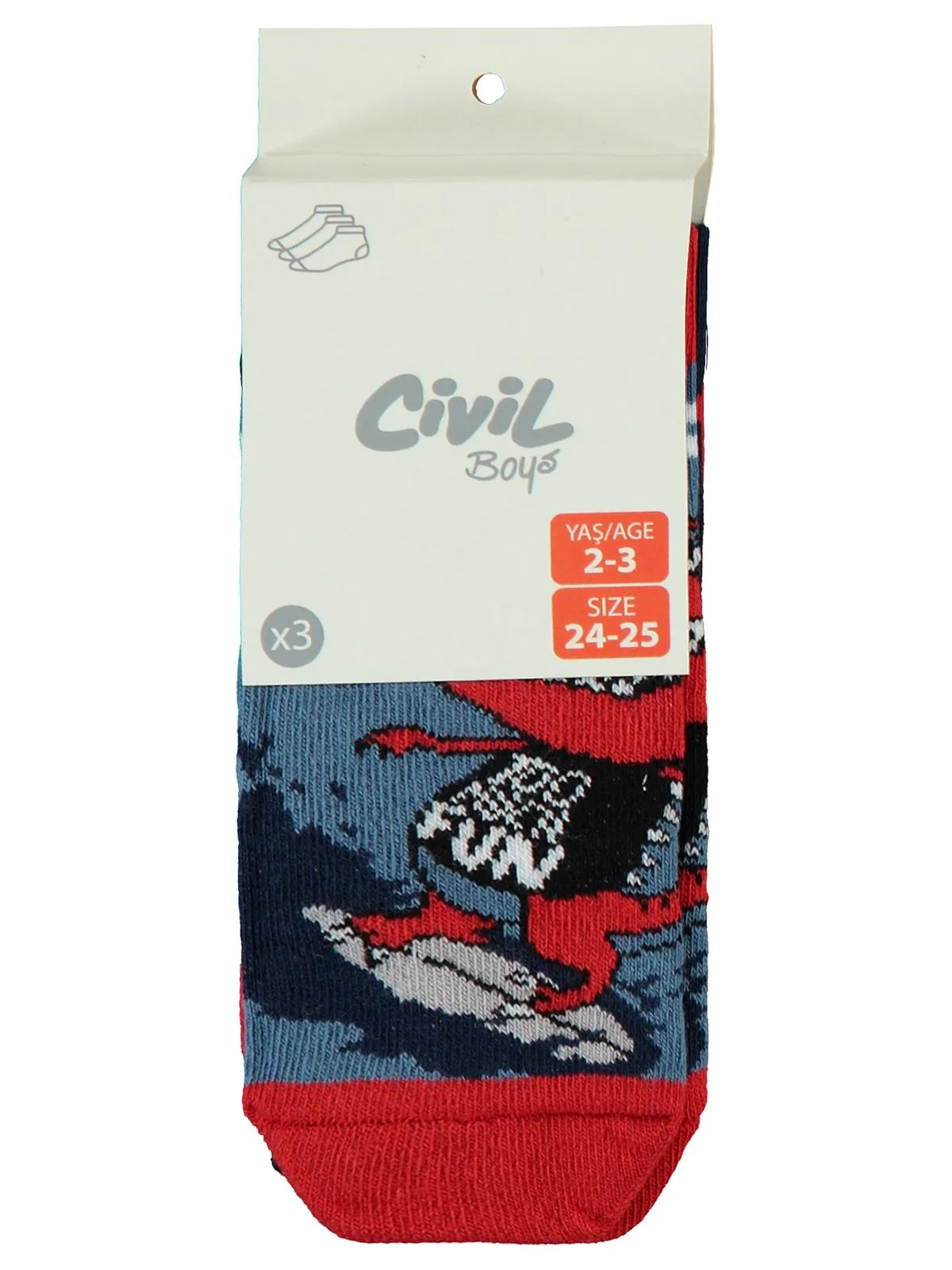 Civil Boys Dinazor Surf 3'lü 2-12 Yaş Erkek Patik Çorap - Image 8