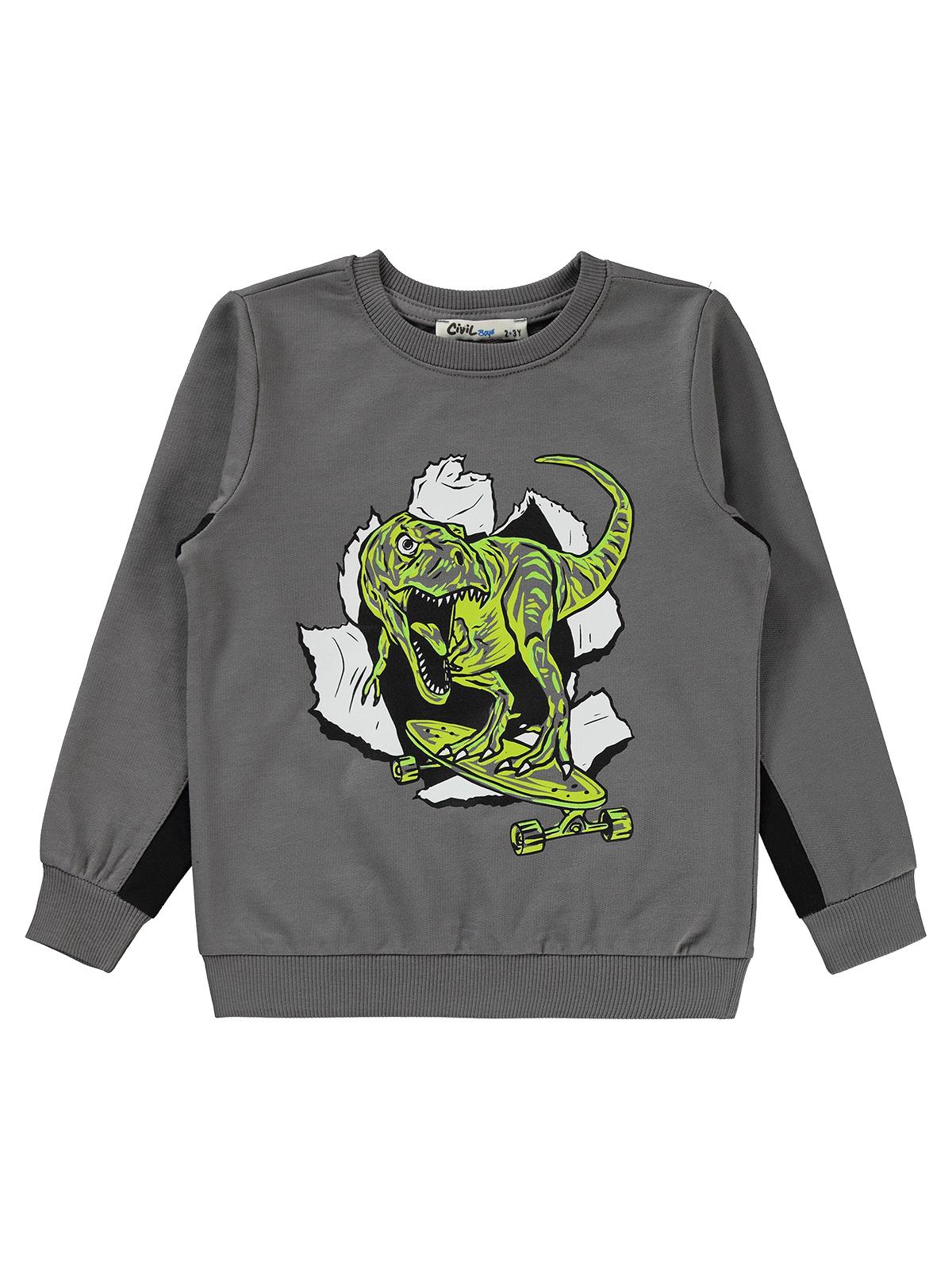 Civil Boys Dinozor Baskılı 2-5 Yaş Sweatshirt - Gri
