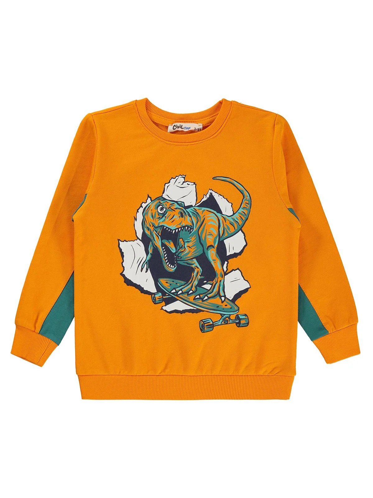 Civil Boys Dinozor Baskılı 2-5 Yaş Sweatshirt - Turuncu