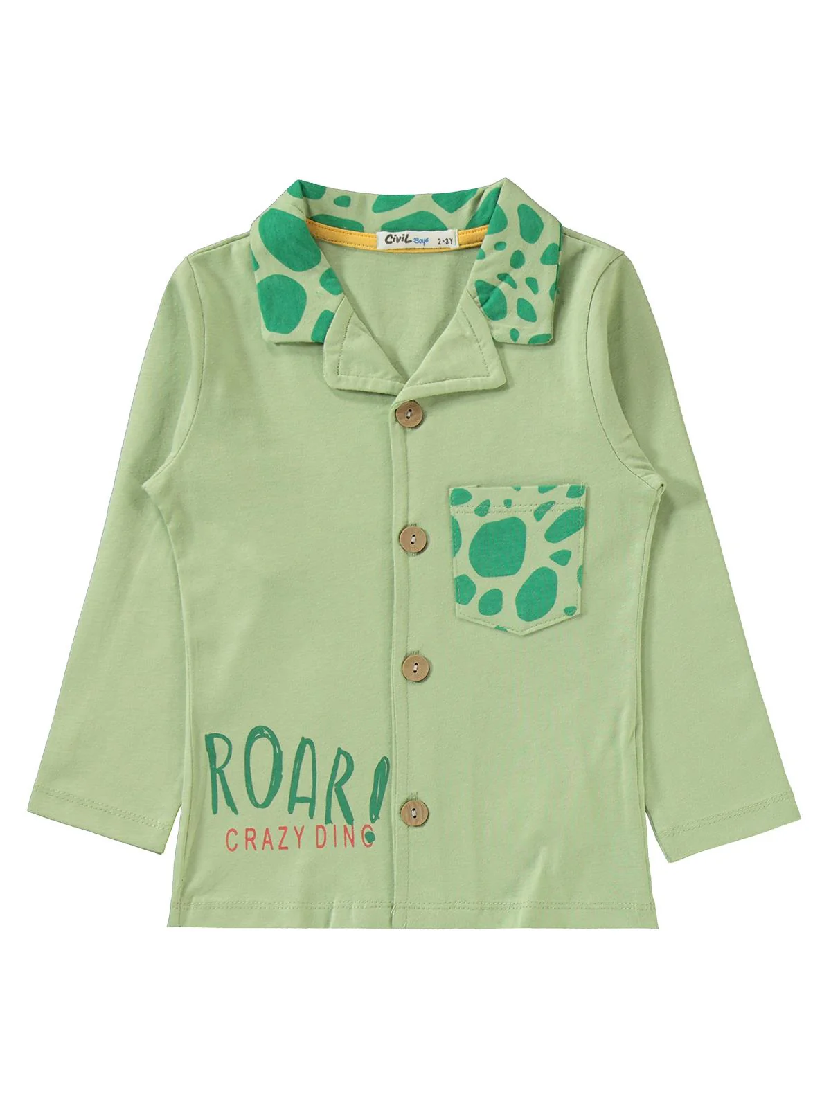 Civil Boys Dinozor Desen Cepli 2-5 Yaş Pijama Takımı - Haki - Image 5