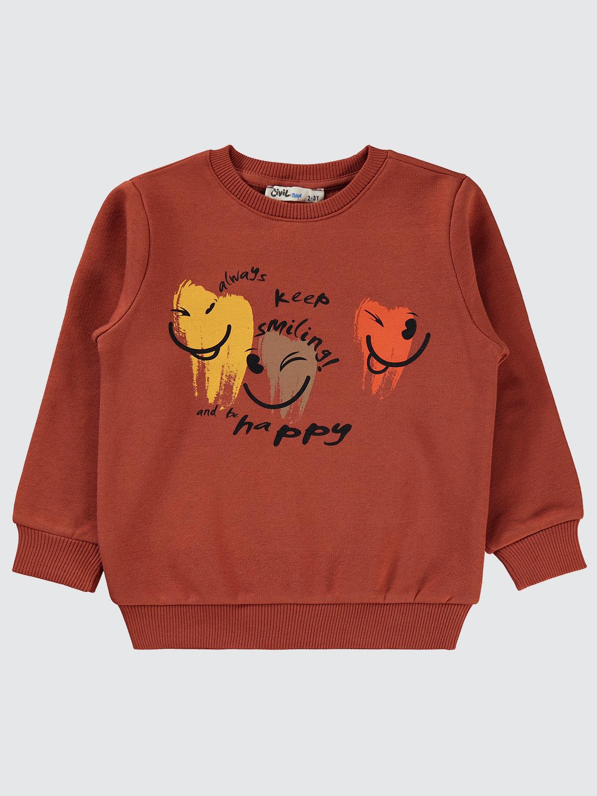 Civil Boys Emoji Baskılı 2-5 Yaş Sweatshirt - Turuncu - Image 5