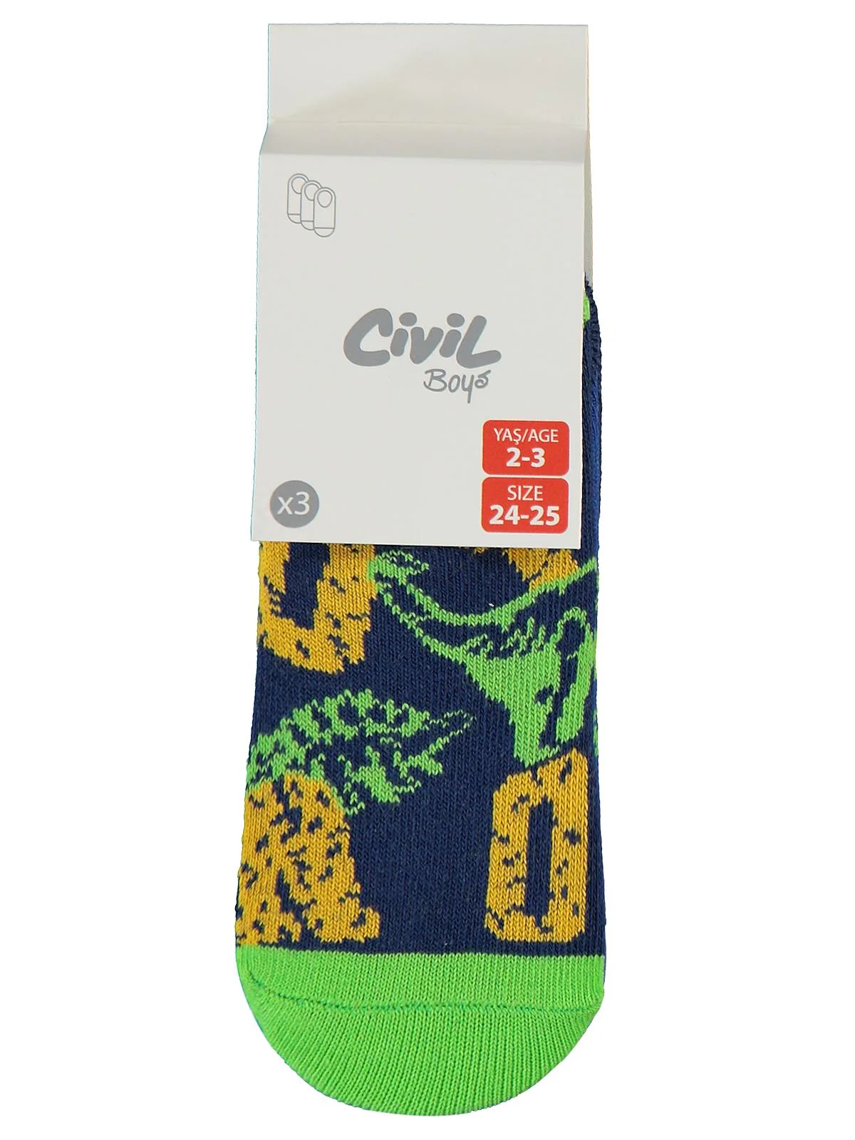 Civil Boys Fosil Dinazor 3'lü 2-12 Yaş Erkek Babet Çorap - Image 2