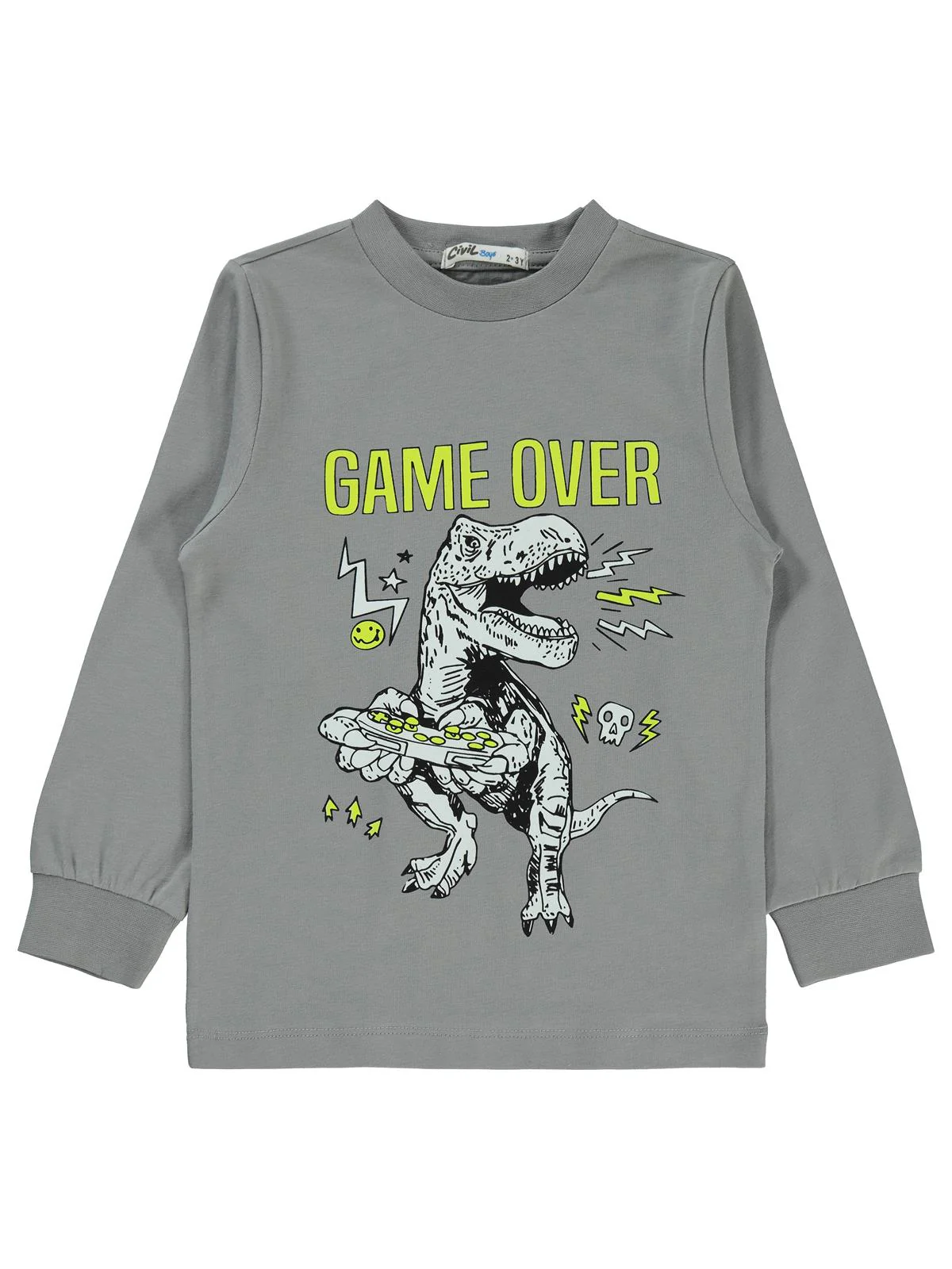 Civil Boys Game Over Karanlıkta Parlayan Baskı 2-5 Yaş Pijama Takımı - Gri - Image 3