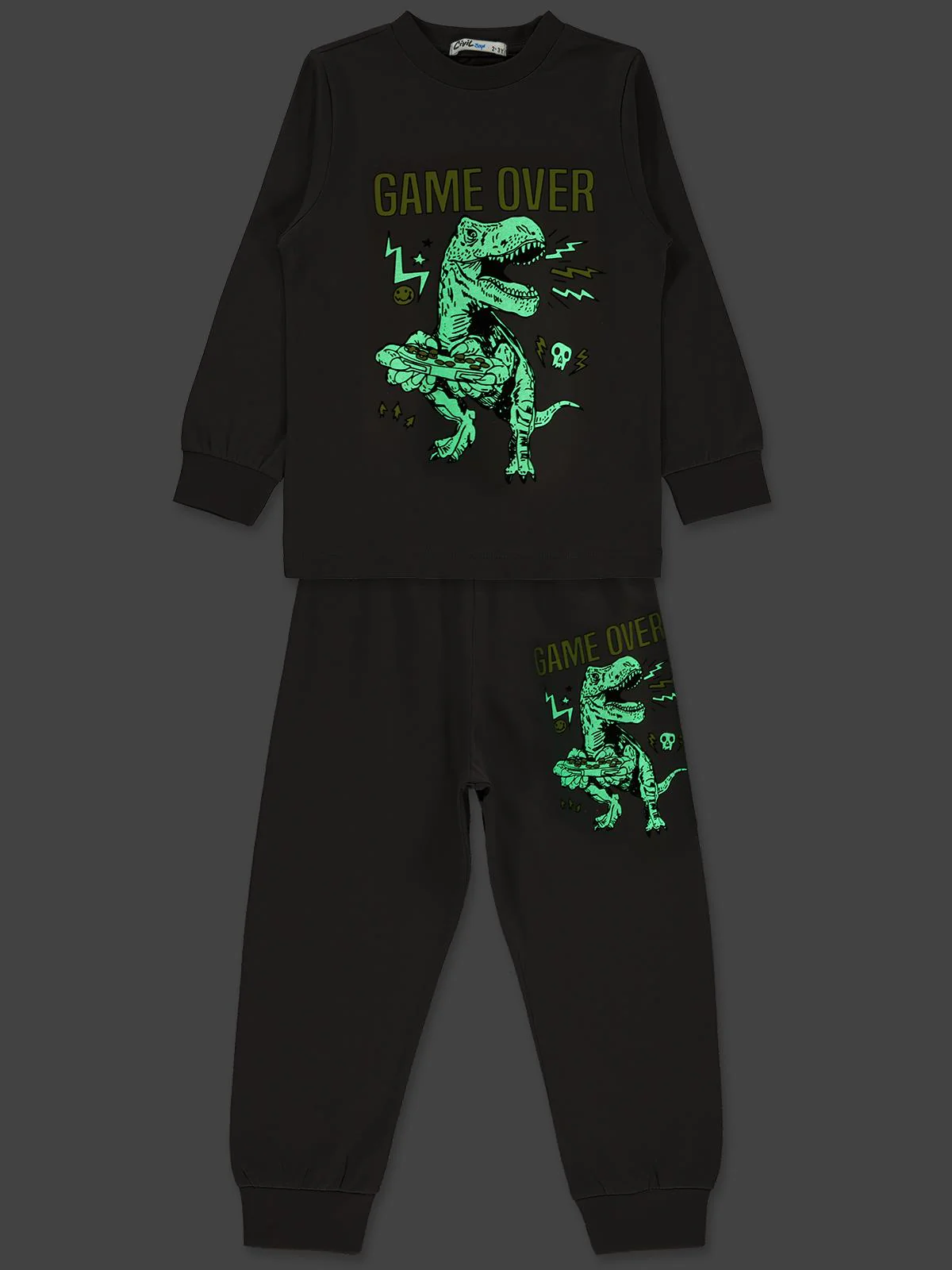Civil Boys Game Over Karanlıkta Parlayan Baskı 2-5 Yaş Pijama Takımı - Gri - Image 5