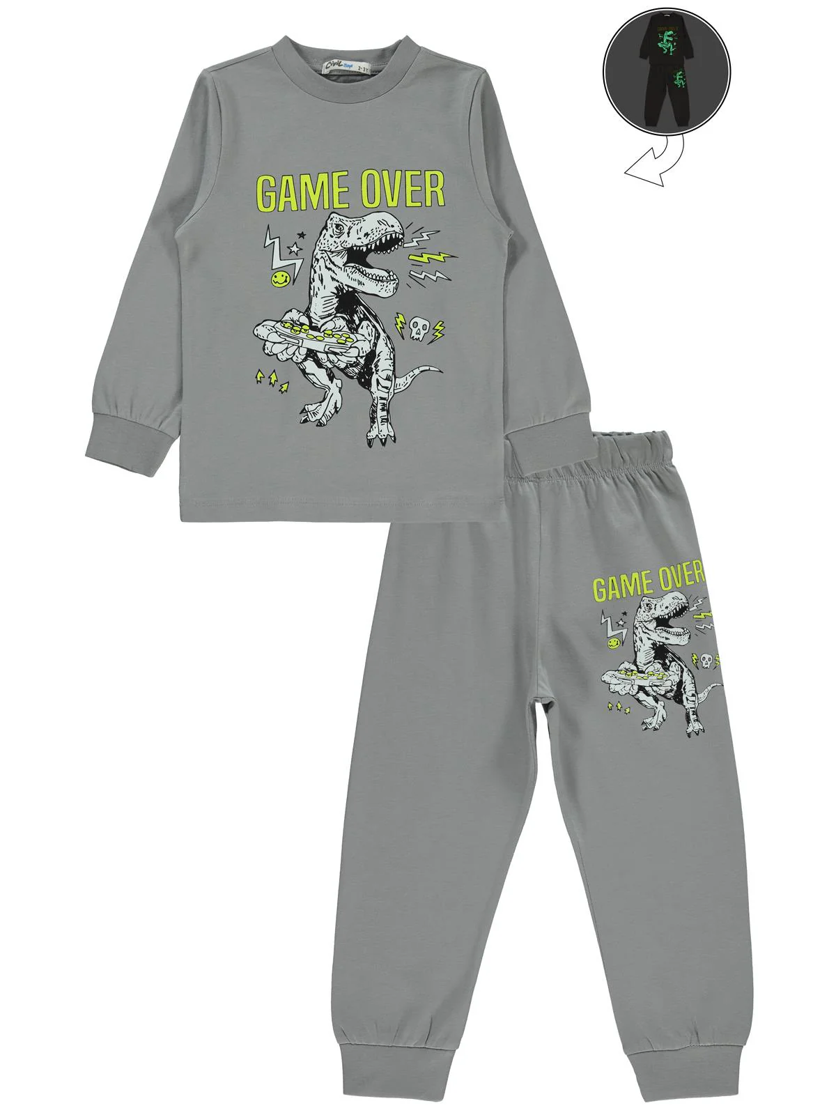 Civil Boys Game Over Karanlıkta Parlayan Baskı 2-5 Yaş Pijama Takımı - Gri - Image 6