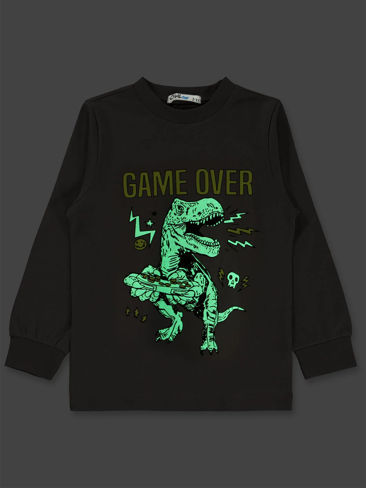 Civil Boys Game Over Karanlıkta Parlayan Baskı 2-5 Yaş Pijama Takımı - Gri - Image 7