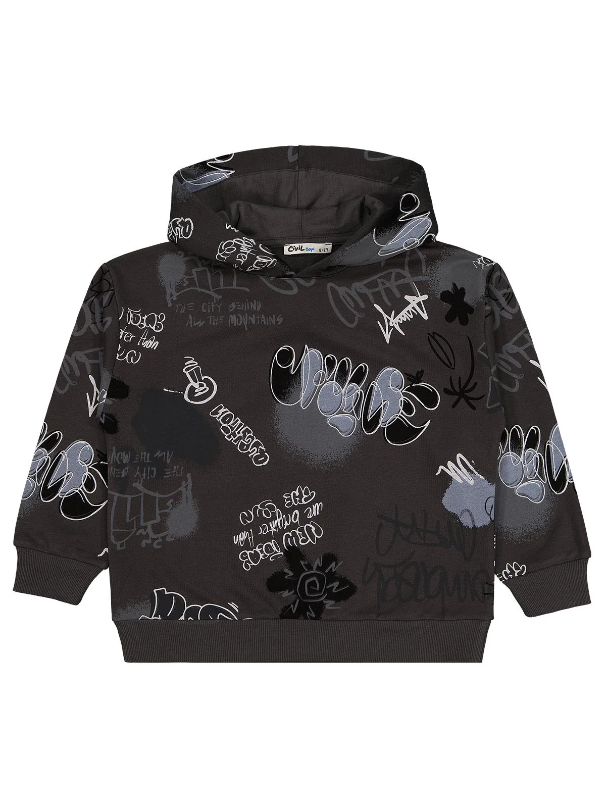Civil Boys Grafiti Empirme Baskılı 6-9 Yaş Sweatshirt - Gri