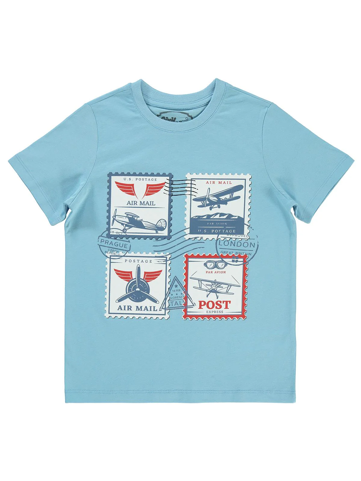 Civil Boys Kartpostal Baskılı 10-13 Yaş Tişört - Mavi - Image 9